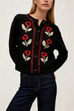 Floral Intarsia Knit Button-Front Cardigan