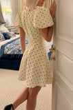 Puff-Sleeve Polka Dot Mini Dress