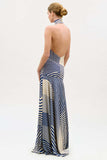 Striped Halter Mock Neck Maxi Dress