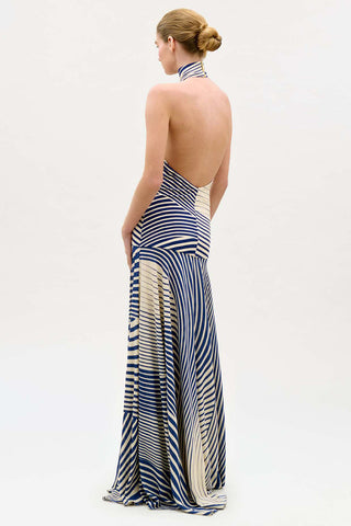 Striped Halter Mock Neck Maxi Dress