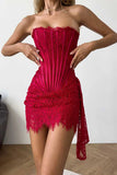 Sheer Lace Strapless Corset Mini Dress