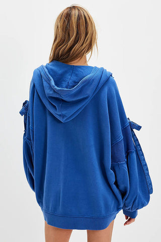 Tie-Sleeve Puff Zip-Up Hoodie