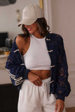 Floral Lace Toggle Front Bomber Jacket