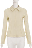 Zip-Front Collared Long Sleeve Blouse