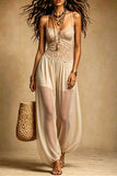 Lace Bodice Drawstring Balloon Leg Jumpsuit