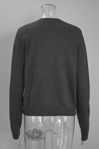 Ribbed Crew Neck Button-Front Cardigan