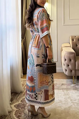 Ocean-Inspired Print Midi Dress