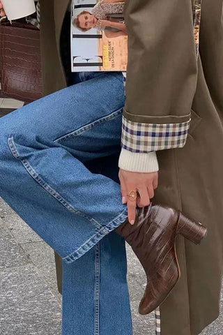 Plaid Lining Notched Collar Trench Coat