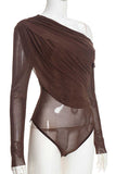One-Shoulder Ruched Long Sleeve Bodysuit