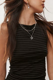 Striped Sleeveless Mock Neck Tank Top