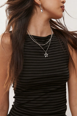 Striped Sleeveless Mock Neck Tank Top
