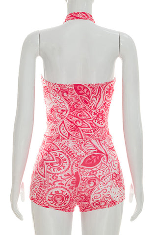 Snake Print Halter Bodycon Mini Short Set