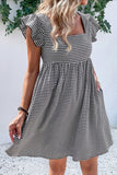Gingham Flutter-Sleeve Casual Dress