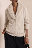 Faux Fur Collar Button-Front Knit Cardigan