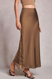 High-Waist Lace Side Slit Midi Skirt