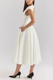 Boat Neck Cap Sleeve Fit and Flare Midi Dress