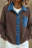 Denim Collar Ribbed Knit Button-Front Jacket