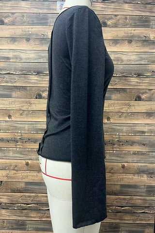 Square Neck Long Sleeve Ruffle Hem Top