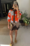 Floral Knit Cardigan with Contrast Trim