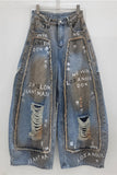 Distressed Wide-Leg Denim Pants