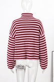 Striped Zip-Up Mock Neck Cardigan