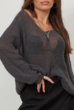 Sheer V-Neck Loose Knit Sweater