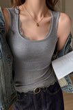 Lace Trim Ribbed Scoop Neck Tank
