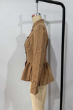 Mock Neck Puff Sleeve Peplum Blazer
