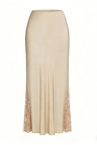 High-Waist Lace Side Slit Midi Skirt