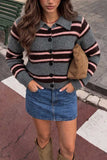 Striped Button-Front Knit Cardigan