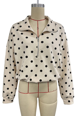 Polka Dot Half-Zip Crop Sweatshirt