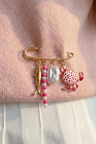 Marine Life Charm Safety Pin Brooch