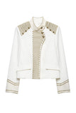 Military Braid Mock Neck Cropped Jacket