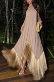Fringe Hem Halter Maxi Casual Dress