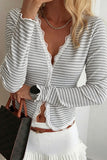 Striped Lace Trim V-Neck Blouse