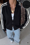Striped Sleeve Toggle Front Knit Cardigan