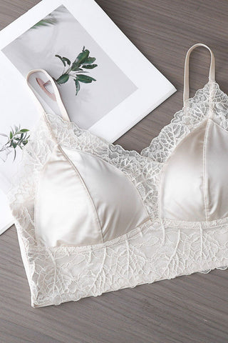 Lace Trim Satin Spaghetti Strap Bralette