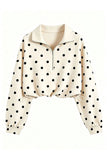 Polka Dot Half-Zip Crop Sweatshirt