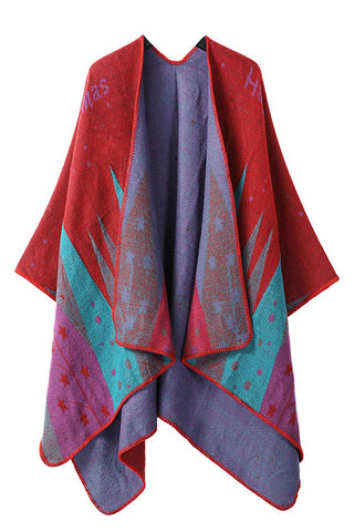 Geometric Print Open Front Knit Poncho