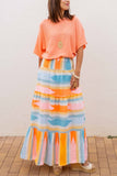 Tiered Multi-Color Striped Maxi Skirt
