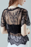 Sheer Floral Lace Flutter Sleeve T-Shirt