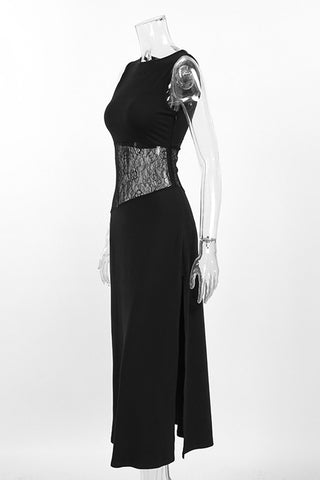 Sleeveless Lace Panel Midi Dress