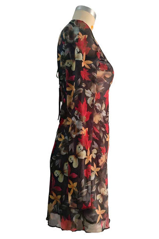 Floral Sheer Sleeve Mini Casual Dress