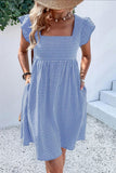 Gingham Flutter-Sleeve Casual Dress