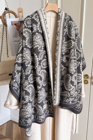 Paisley Knit Open-Front Shawl