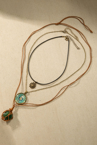 Layered Cord Chain Pendant Necklace Set