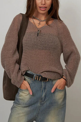 Sheer V-Neck Loose Knit Sweater