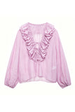 Ruffle V-Neck Long Sleeve Blouse