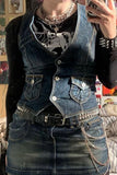 Button-Front Pocket Denim Vest