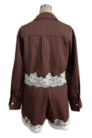 Striped Lace Trim Crop Top and Shorts Set